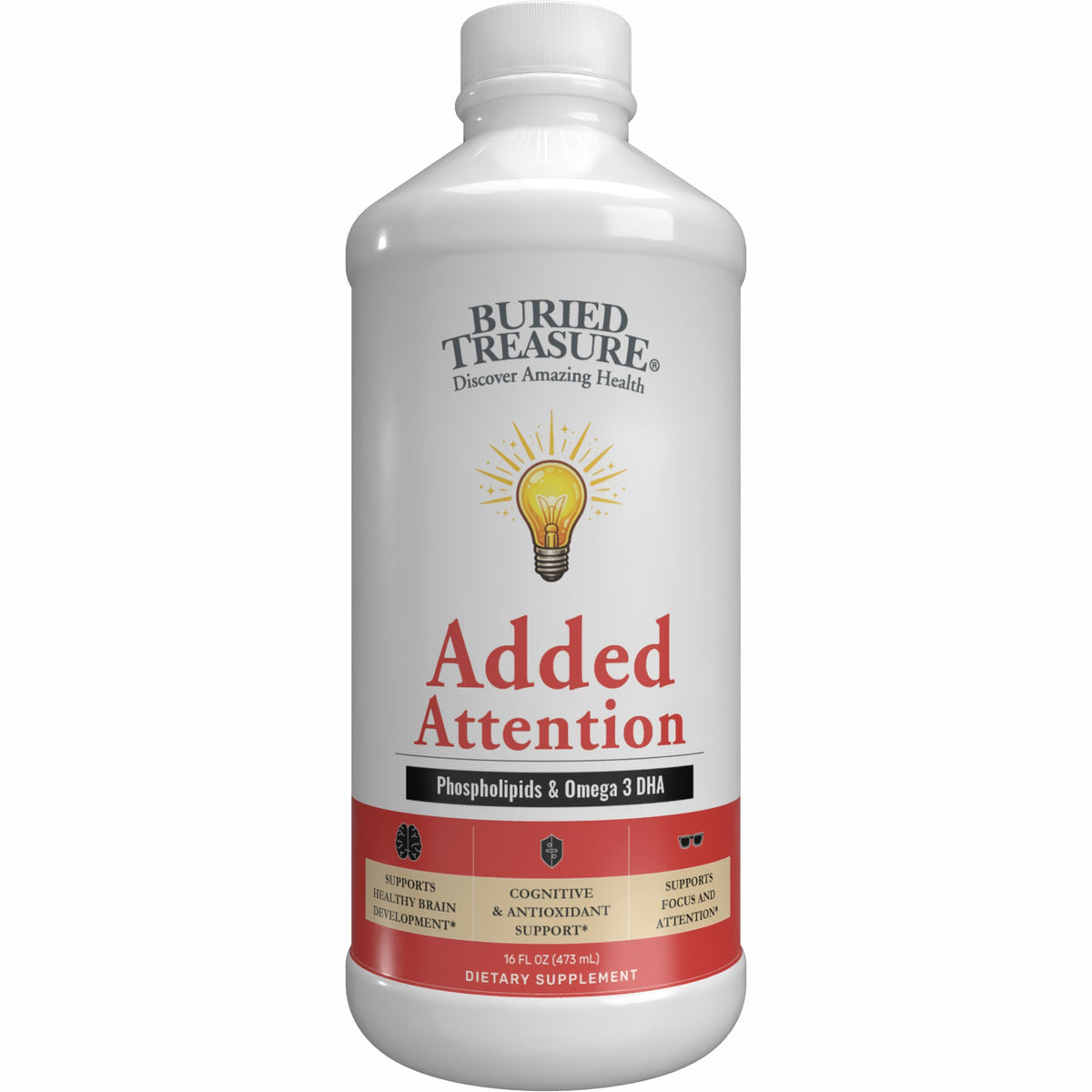 Added Attention – Liquid Supplement for Kids with DHA, B Vitamins & Phospholipids | Brain-Friendly Nutrients in a Natural Banana berry Flavor | 16 oz
