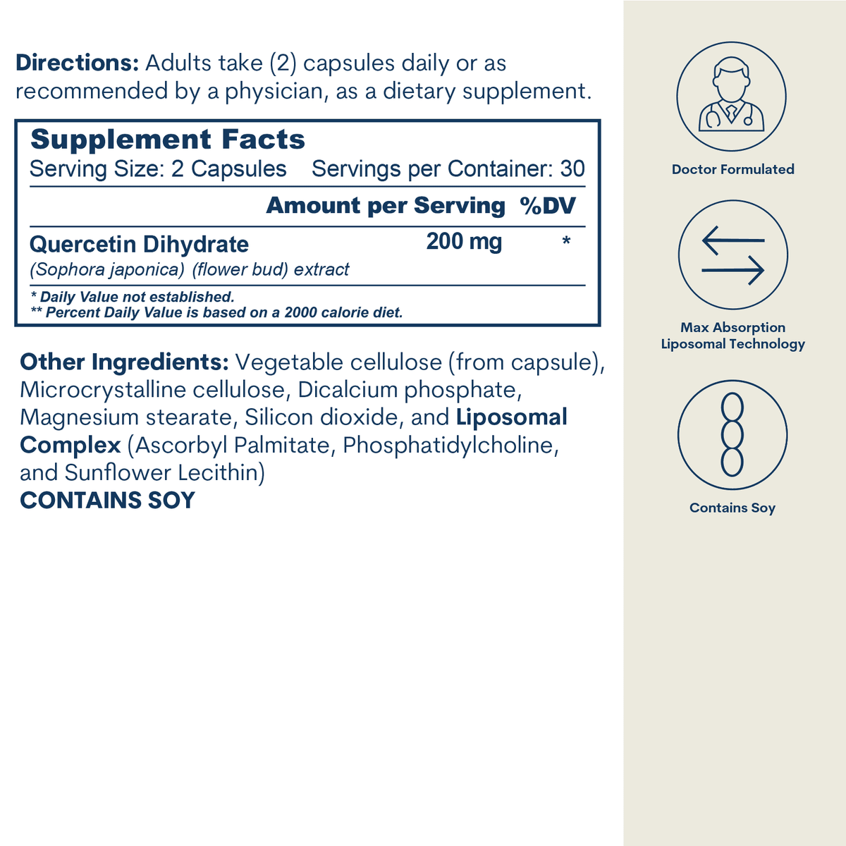 Liposomal Quercetin 200mg - Capsules (60 count / 30 servings)
