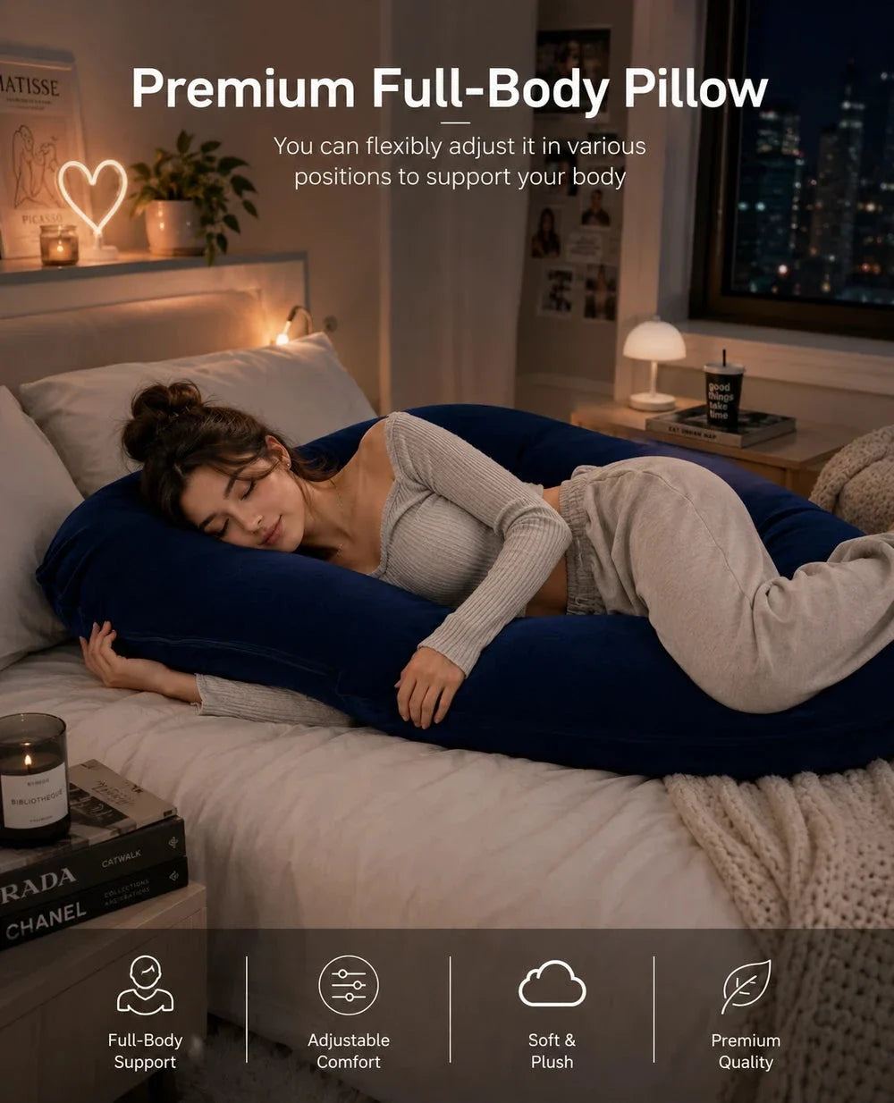 HerPillow Ultimate 5-in-1 Premium Full-Body Pillow for Women – Elevated Comfort & Support