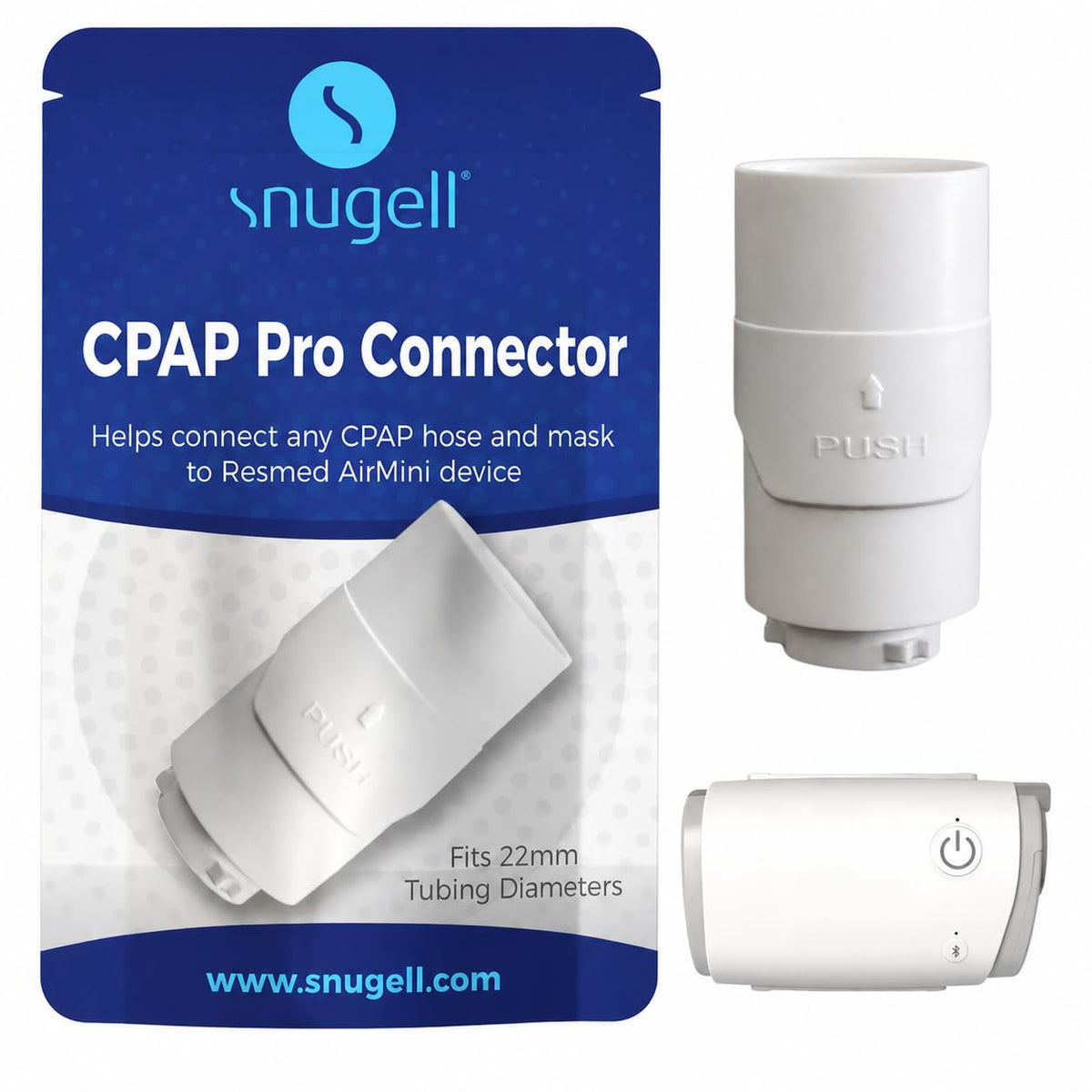 Snugell Pro Hose Connector for CPAP Hoses - Compatible with ResMed AirMini Original Hose and Any 22mm CPAP Mask - Travel-Friendly, Easy to Use