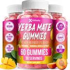 Yerba Mate Gummies – Super Focus & Energy Support – Formulated with Yerba Mate Extract, L-Theanine, Rhodiola, Ginseng, Choline, B12 – Peach Mango Flavor