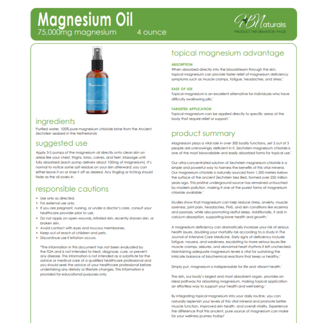 Topical Magnesium Oils - 75,000 mg per 4 oz Bottle