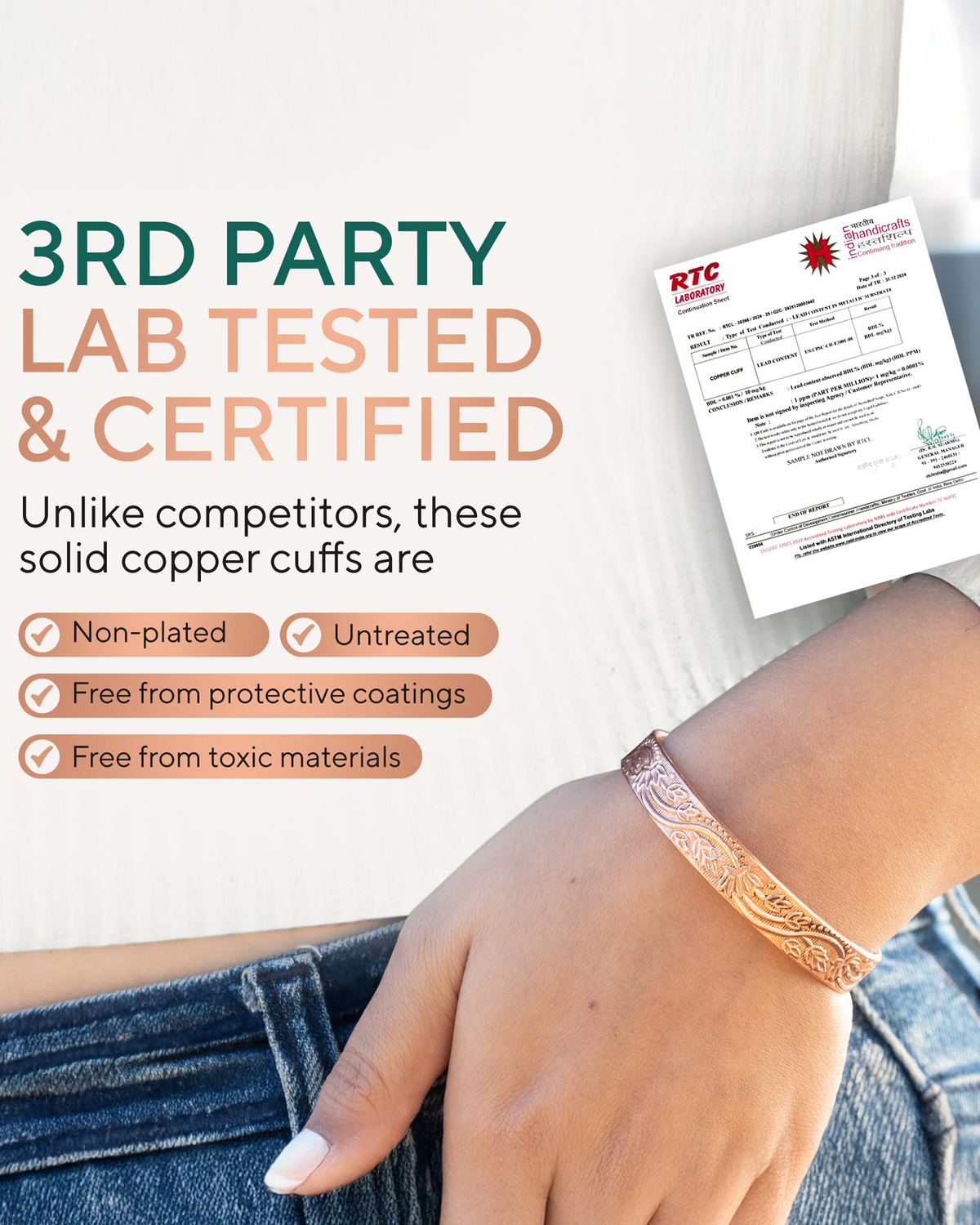 Pure Copper Cuff Bracelet for Women – Floral