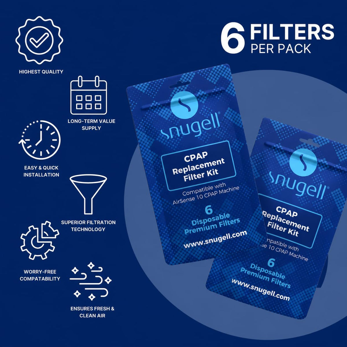 Disposable Replacement CPAP Filters for Resmed Airsense 10 (6-Pack)