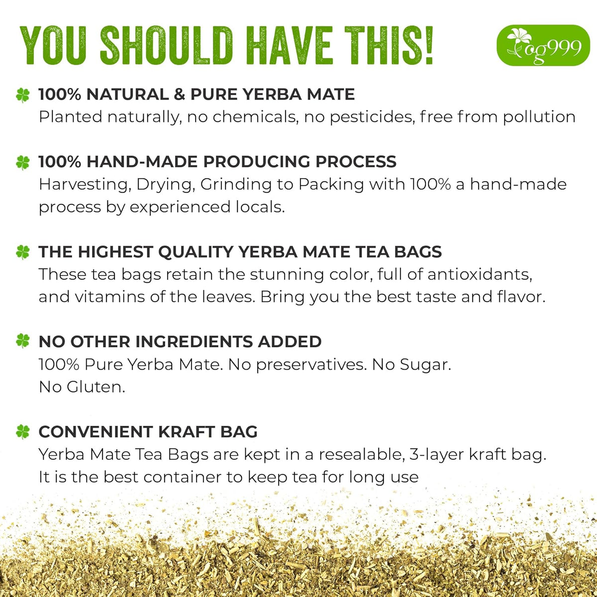 Yerba Mate Tea Bags, Hi-Caffeine, Unsmoked Yerba Mate Tea Bags, Super-Green Yerba Mate, No Dust