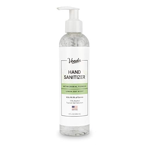 Veeda Hand Sanitizer with Lemon Zest Scent - Moisturizing Clear Gel with Vitamin E & Antimicrobial Formula- Contains 70% Ethyl A