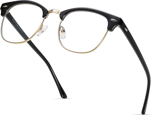Black Jones AntiEyestrain Blue Light Blocking Glasses, Vintage Half Frame, Uv Clear Lens, For Computer Gaming, Women, Men Holi