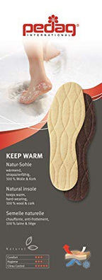 pedag Keep Warm Wool Insoles, Handmade in Germany, Sweat Wicking Top Layer, Insulating Cork Core, Felt Sole, Trim to Fit, Women