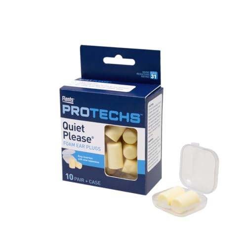 Flents Ear Plugs, 10 Pair with Case, Ear Plugs for Sleeping, Snoring, Loud Noise, Traveling, Concerts, Construction, & Studying,