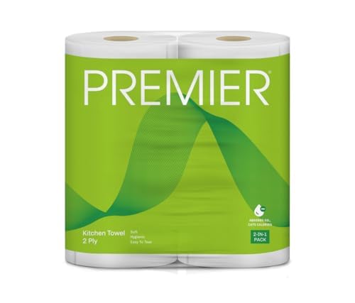 Premier 2 Ply Kitchen Tissue Paper Roll | 120 Pulls | 60 Kitchen Towels X 2 Rolls | Super Absorbent Paper Towels For Everyday Cl
