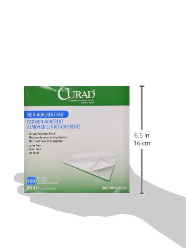 Curad Sterile Non-Adherent Pads for gentle wound dressing and absorption without sticking, 100 Count (Pack of 1)