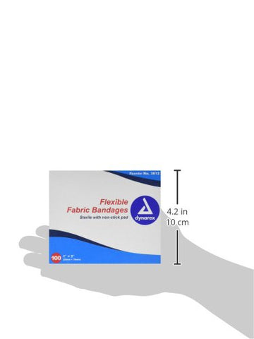 Dynarex Adhesive Fabric Bandage, 1 Inches X 3 Inches Sterile, 100 Count (1 Box)