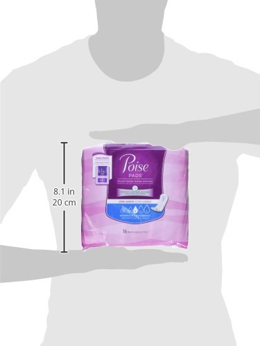 Poise Moderate Absorbency Incontinence Pads, Long, 16 Count (Pack of 6)