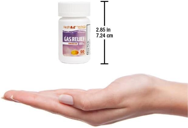 HealthA2Z Gas Relief Simethicone 180mg | Relieves from Stomach Discomfort and Gas | Anti Flatulence | Relieves Gas Fast (60 Coun