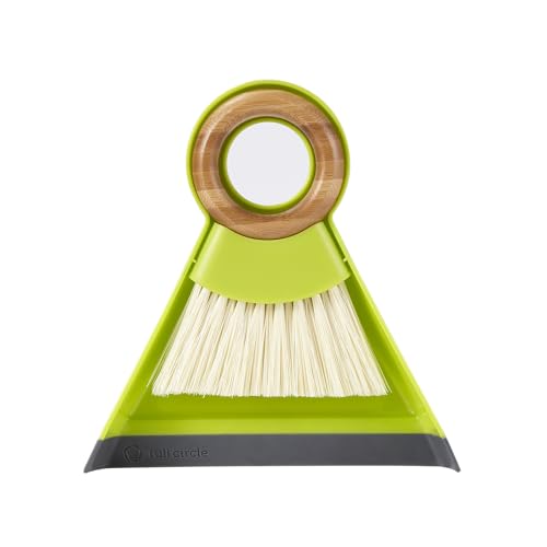 Full Circle Tiny Team Mini Brush & Dustpan Set - Compact, Countertop Cleaning, Kitchen, Desk, Crumbs - Green
