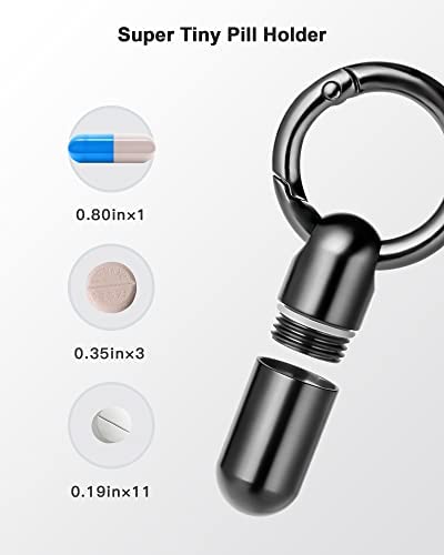TISUR Keychain Pill Holder, Titanium Pill Case Small Pill Organizer Waterproof Pill Box, EDC Portable Pill Container Metal Tube