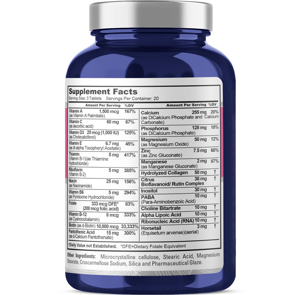 NusaPure Hair, Skin & Nails Formula with 10,000 mcg Biotin Per Serving 60 Tablets Vegetarian Non-GMO