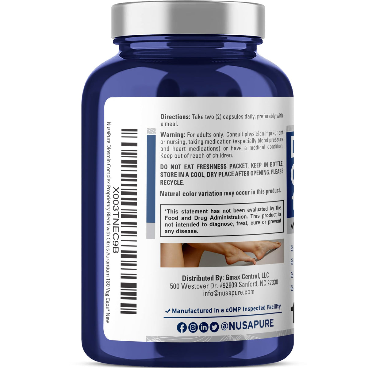 NusaPure Diosmin Complex 1,000mg per Serving 180 Veggie Caps (Non-GMO, Vegan) Citrus Aurantium