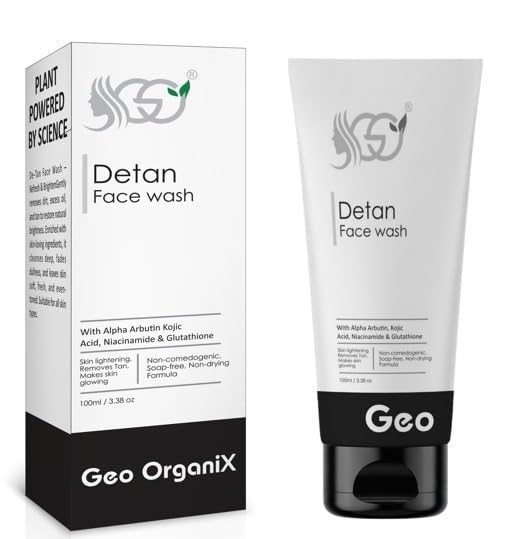 Geo Organix DeTan Face Wash With Kojic Acid, Niacinamide, Alpha Arbutin & Glutathione | Brightening Cleanser For Even Skin Tone