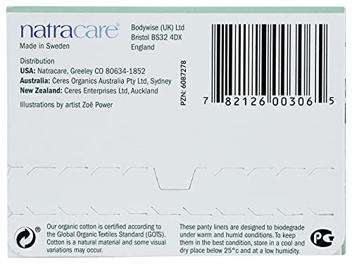 Natracare Natural Organic Curved Panty Liners, with Certified Organic Cotton, Ecologically Certified Cellulose Pulp and Plant St