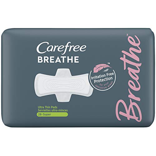 Carefree Breathe Ultra Thin Super Pads with Wings, Irritation-Free Protection, Unscented, 28 Count