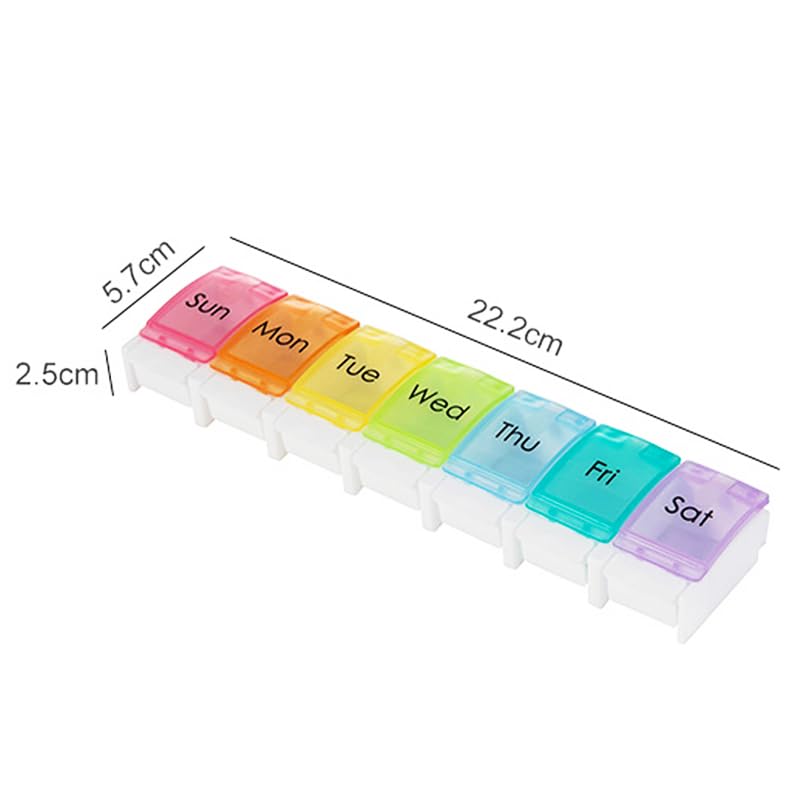 Wopanxye 7 Day Pill Case Organizer, Large Medicine Box Dispenser Daily, Colorful Travel 7 Dividers Vitamin Holder with Easy Push