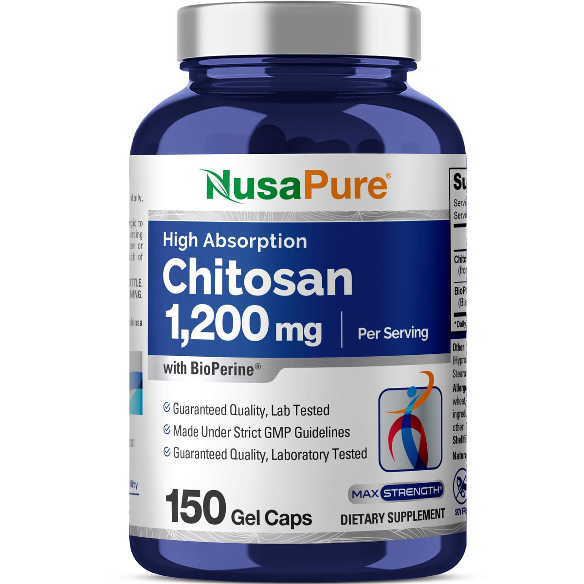 NusaPure Chitosan 1200mg 150 Caps (Non-GMO & Soyfree) with Bioperine