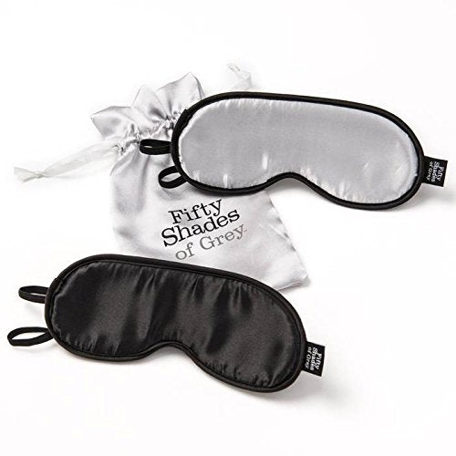 Fifty Shades of Grey No Peeking Blindfolds - Silky Satin Blindfolds with Stretchy Elastic Straps - 2 Pack with Satin Bag - Black