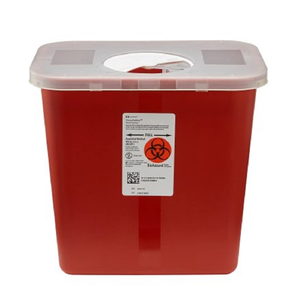 Kendall Multi-Purpose Sharps Containers 2 Gallon 10'' h X 7.25'' d X 10.5'' w Red Container W/Rotor Lid - Model 8970 - Each