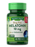Natures Truth Maximum Strength Melatonin 10 mg Plus L-Theanine Capsules, 72 Count