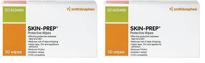 Smith+Nephew Skin-Prep Wipes, Protective Dressing Wipes, Skin Barrier Film, Contains Alcohol, Box Of 50 (Pack Of 2)