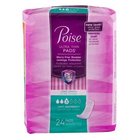 Poise Ultra Thin Pads Long Length Light Absorbency 24 Count (2 Pack)