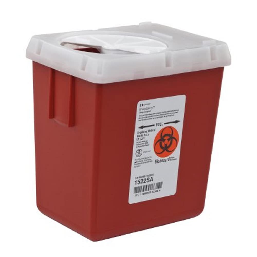 AutoDrop Phlebotomy Sharps Containers - 2.2 Quart (7.25H X 6.5W X 4.47D Inch) Red Base. Vertical Entry Lid, KND1522SA by Kendall