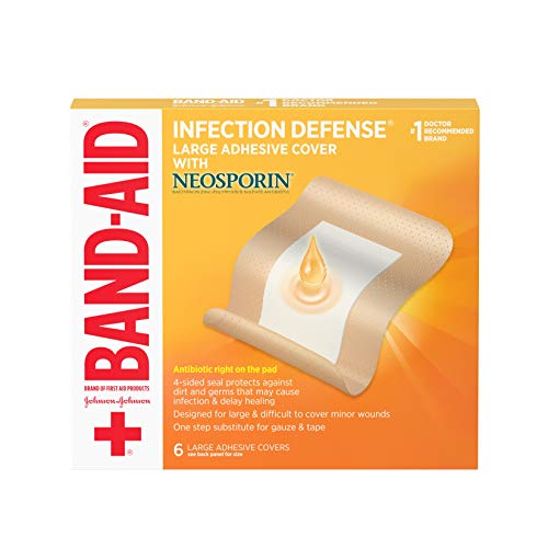 Band-Aid Brand Infection Defense Adhesive Wound Covers with Neosporin Antibiotic Ointment On The Pad for First Aid Wound Care, B