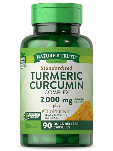 Natures Truth Turmeric Curcumin Capsules | 2000mg | 90 Capsules | with 95% Standardized Curcuminoids and Bioperine | Non-GMO, G