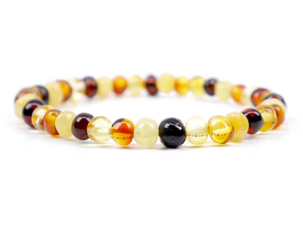 Baltic Amber Bracelet for Adults Made on Elastic Band- Natural Amber from Baltic Region, Genuine Baltic Amber (Multi, 7.5 inch)