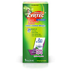 Zyrtec 24 Hr Childrens Allergy Syrup with Cetirizine, Dye- & Sugar-Free, Grape Flavor, 1 fl. oz