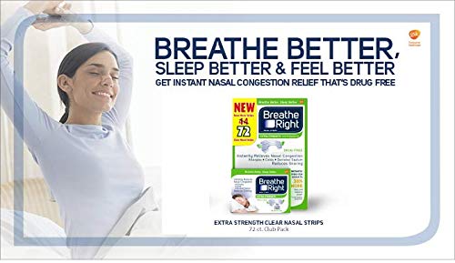 Breathe Right Nasal Strips to Stop Snoring, Drug-Free, Extra Clear (72 Count)