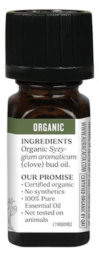 Aura Cacia 100% Pure Clove Bud Essential Oil | Certified Organic, GC/MS Tested for Purity | 7.4 ml (0.25 fl. oz.) | Syzygium aro
