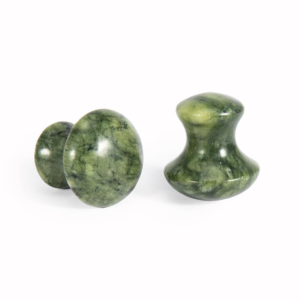 Windfulogo 2Pcs Mushroom Massage Stones Green Jade Stone Hot Rock for Eye Spa Massage 1.6 x 1.56 in(4x3.8cm)