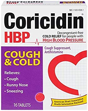 Coricidin HBP Antihistamine Cough & Cold Suppressant Tablets for People with High Blood Pressure, 16-Count Boxes (Pack of 3)