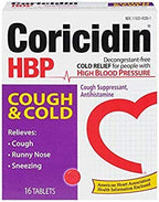 Coricidin HBP Antihistamine Cough & Cold Suppressant Tablets for People with High Blood Pressure, 16-Count Boxes (Pack of 3)