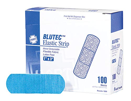Hart Health Blue Metal Detectable 1 x 3 Elastic Strip Bandage, Latex Free, Flexible Fabric, 100/ Box