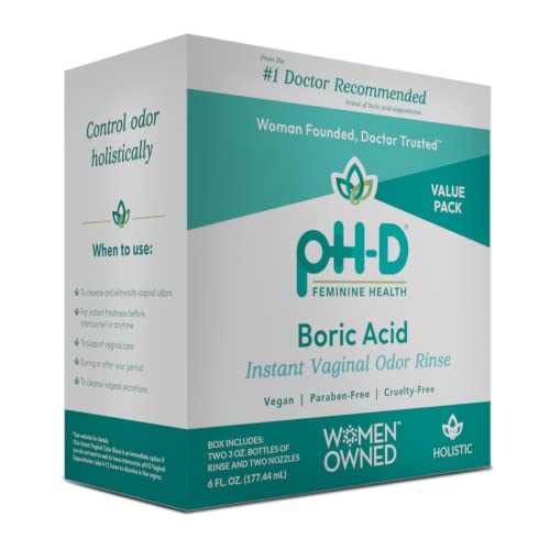pHD Feminine Health  Instant Odor Rinse with Boric Acid for Vaginal Odor  Vegan, ParabenFree, CrueltyFree, 6 Fl Oz Total, (