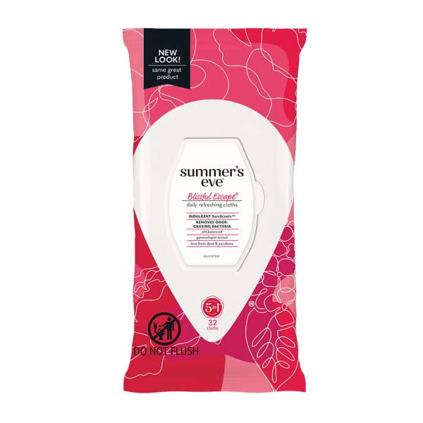 Summers Eve Blissful Escape Daily Refreshing Feminine Wipes, Removes Odor, pH balanced, 32 Count, (Pack of 3)