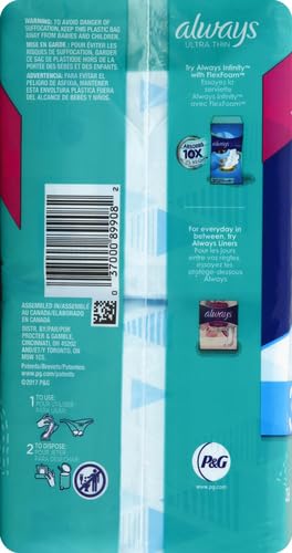 Always Ultra Thin Feminine Pads For Women, Size 3 Extra Long Super Absorbency, With Wings, Unscented, 38 Count