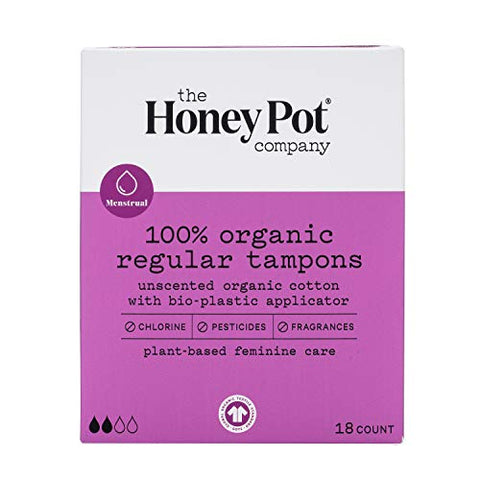 The Honey Pot Company - Organic Tampons w/Bio Plastic Applicator - Feminine Menstrual Products - Natural, Plant-Based - Regular 