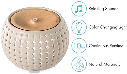 Ellia , Gather Ultrasonic Aroma Diffuser , Grey , Ceramic & Wood | 200mL Humidifier with Color-Changing Light & Mood Sounds | 10
