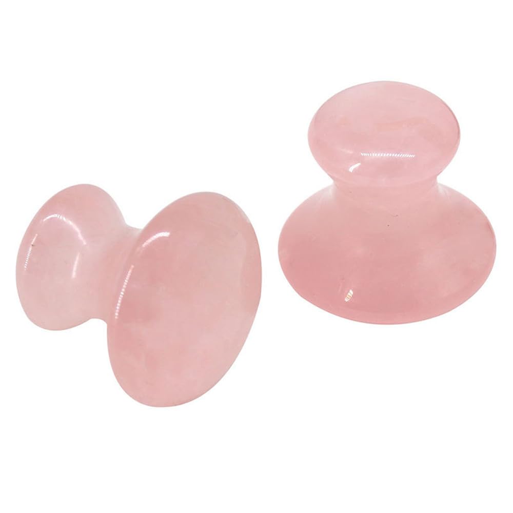 QYLHH 2 Pcs Rose Quartz Jade Mushroom Hot Massage Stones Set Warm Rocks Kit for Facial SPA Pink