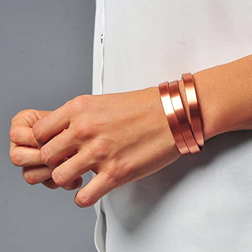Earth Therapy - The Original 100% Pure Copper Minimalist Shiny Bracelet with Ultra Strength Magnets - 3 Cuff Value Set - Unisex